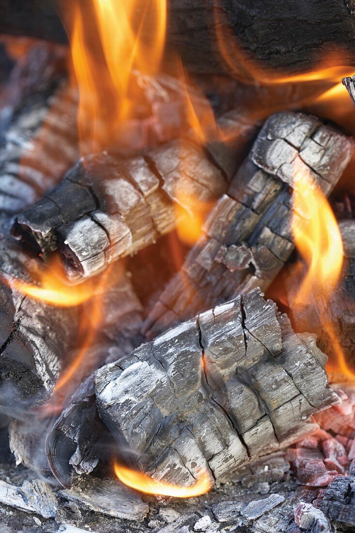 Brennendes Holz (Close Up)