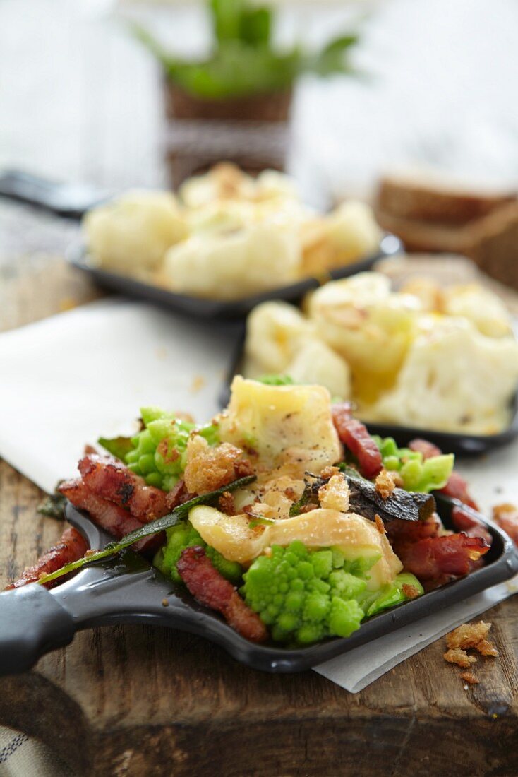 Raclette with romanesco cauliflower and bacon, cauliflower Raclette