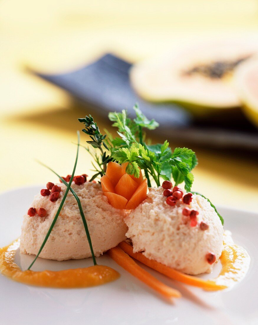 Salmon mousse with red pepper and herbs