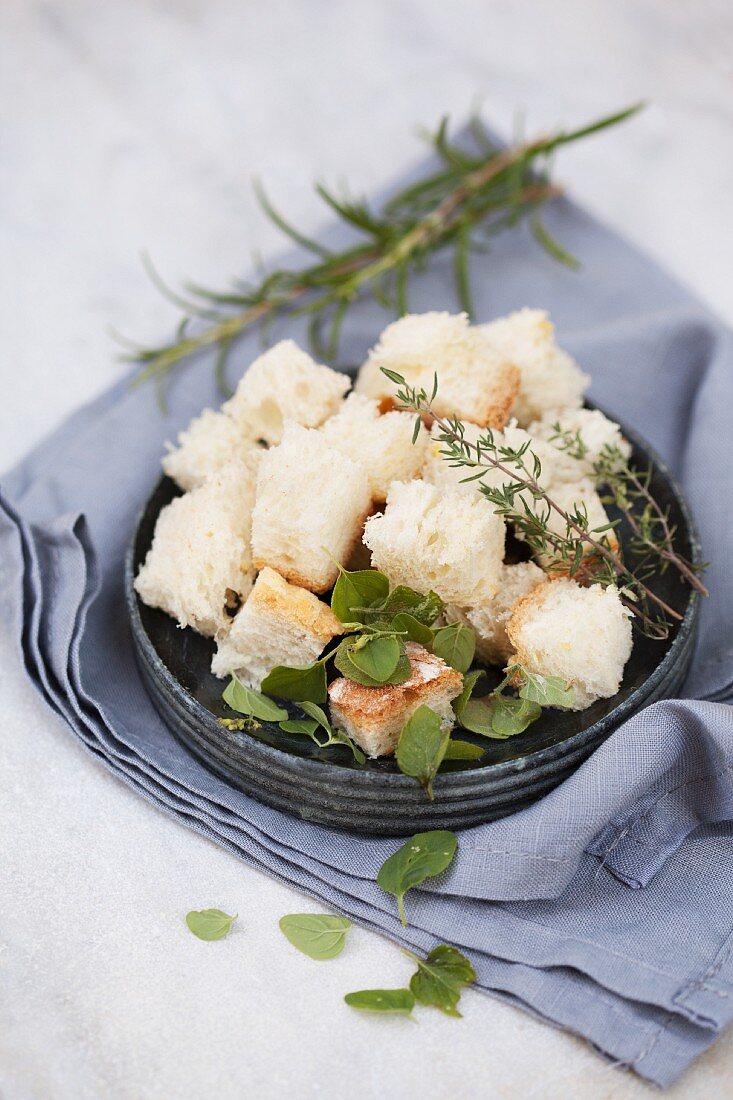 Pieces of bread and herbs