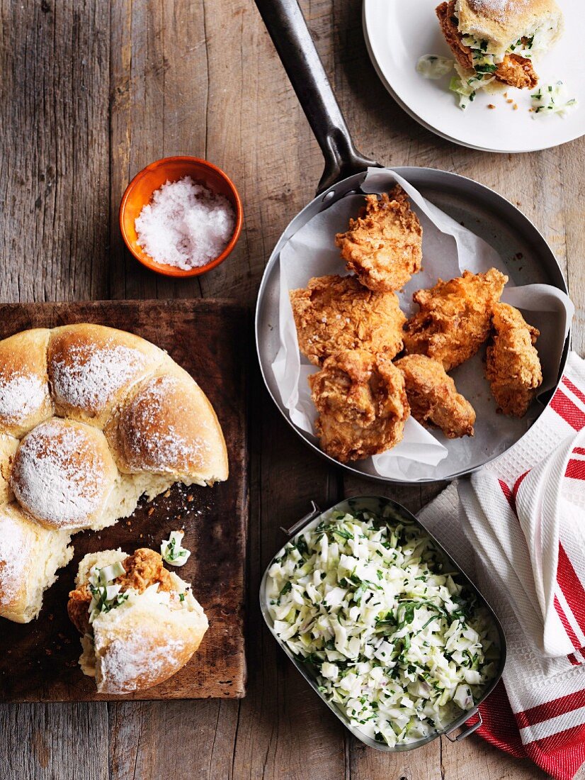 Rolls with chicken and coleslaw