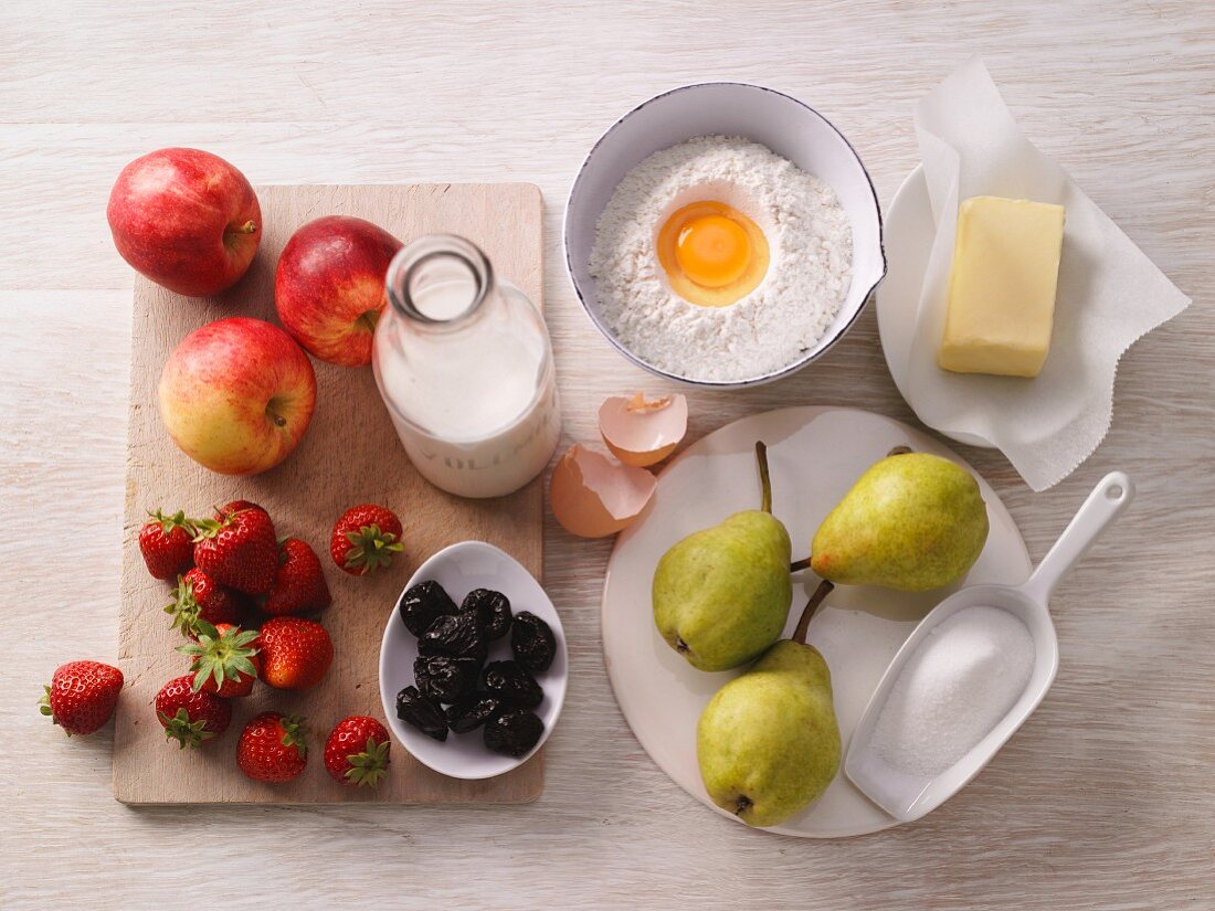 Various fruits and baking ingredients