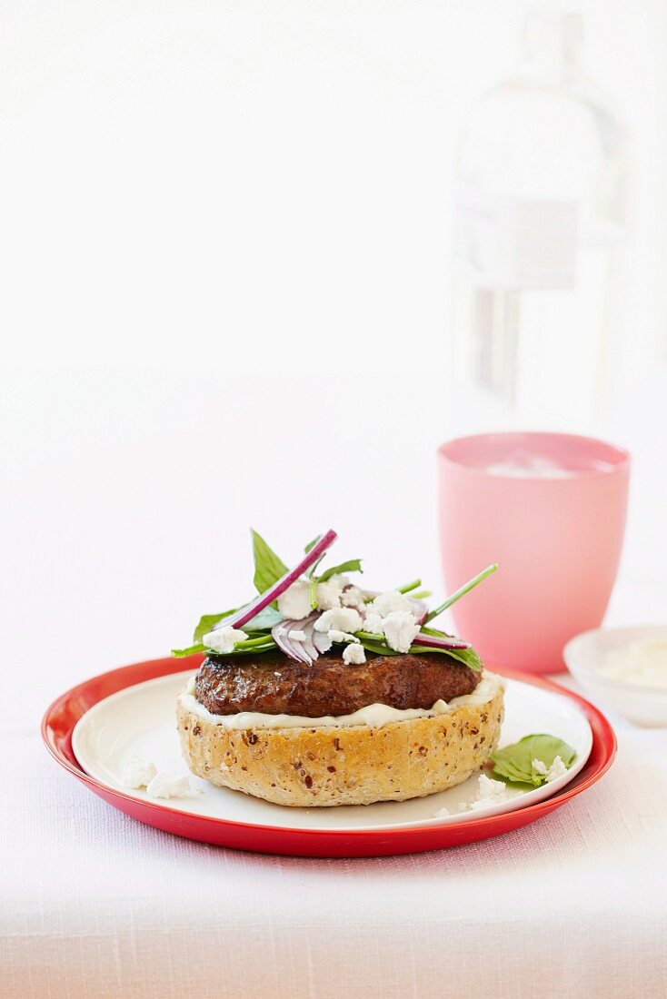 Greek lamb burger with mint and feta cheese