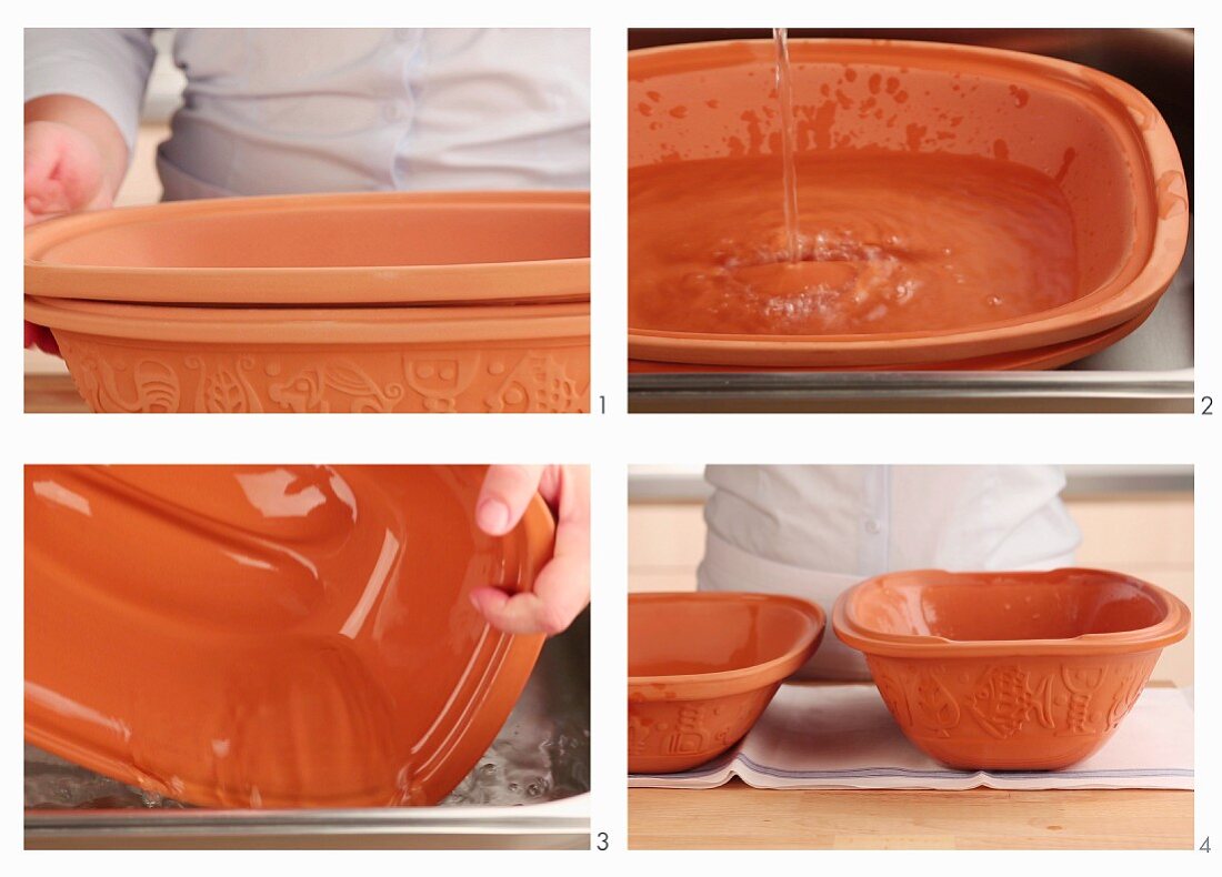 A terracotta pot being prepared