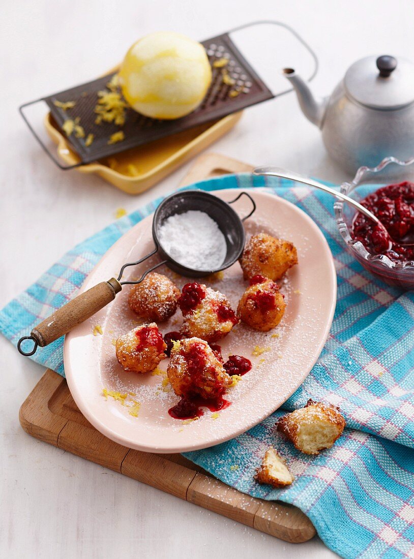 Lemon & ricotta fritters with berry sauce
