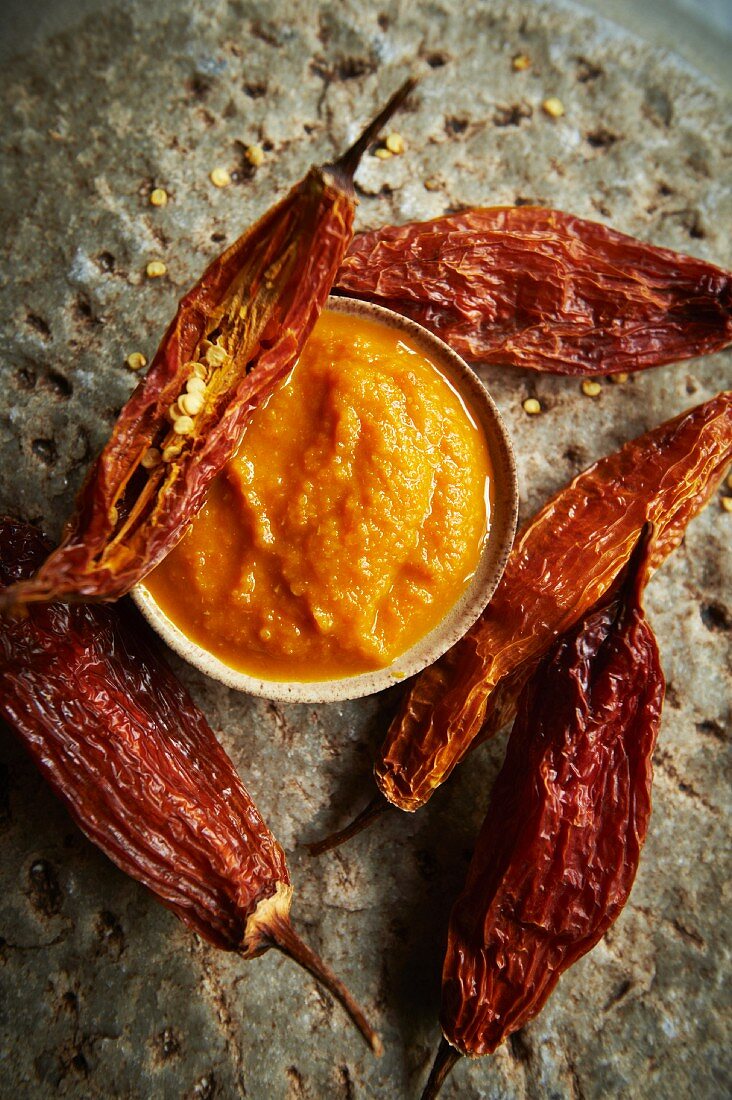 Aji Amarillo Peppers; Paste and Dried