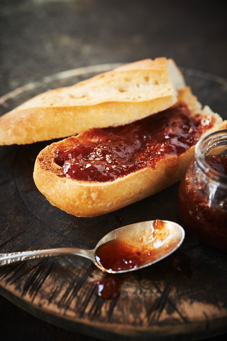 Toasted Baguette with Strawberry Jam