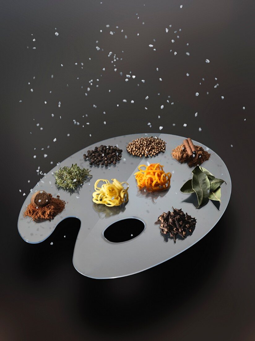 Various spices on a palette