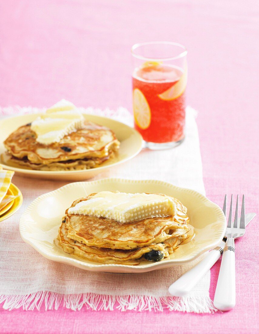 Muesli and blueberry pancakes with ricotta cheese