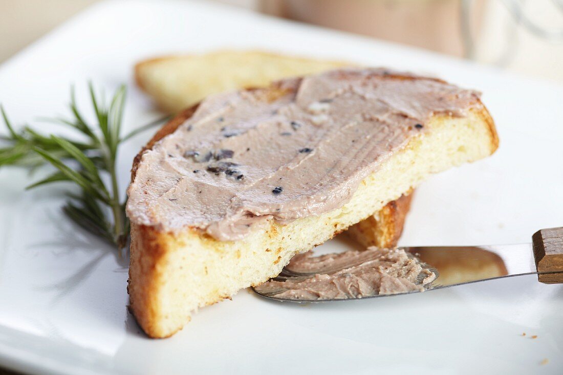 Homemade Duck and Mushroom Pate Spread on a Piece of Toast