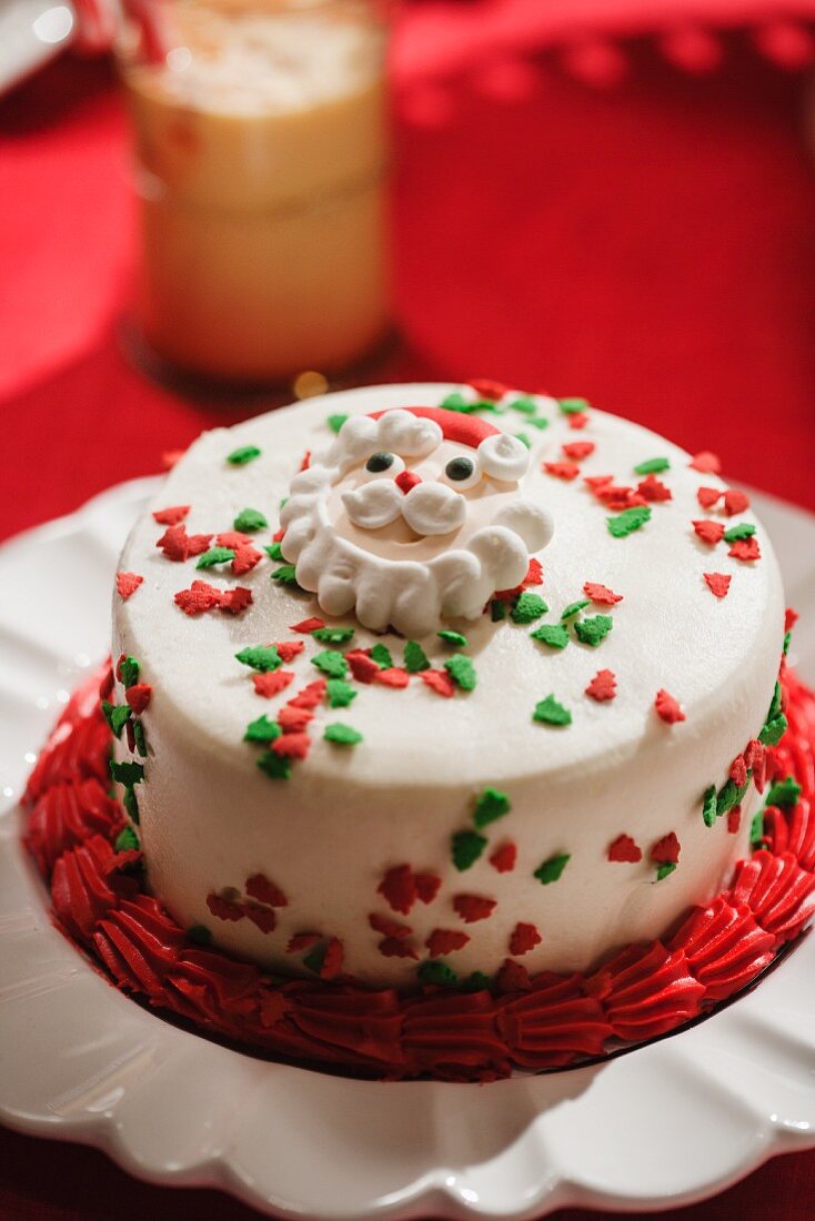Small Christmas Cake with Santa Decoration