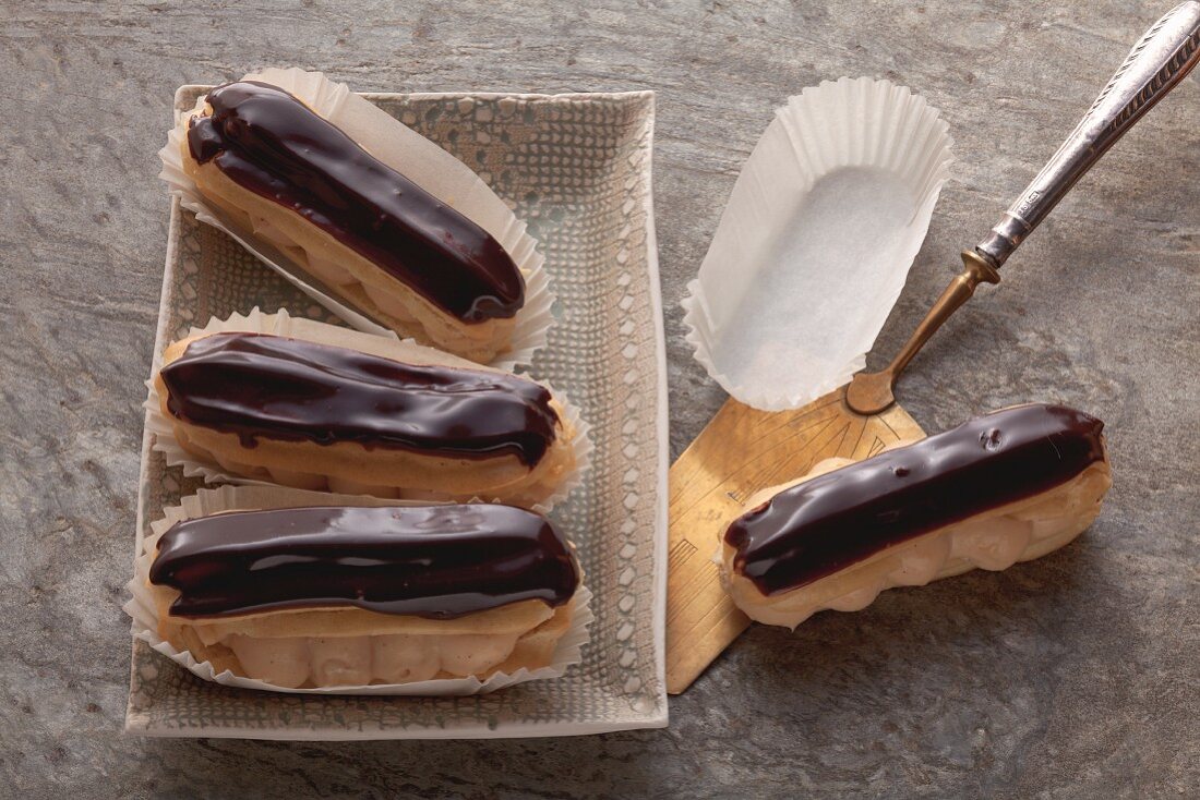 Eclairs filled with caramel cream