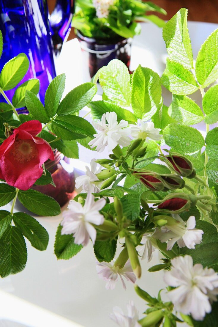 Table centrepieces of summer flowers