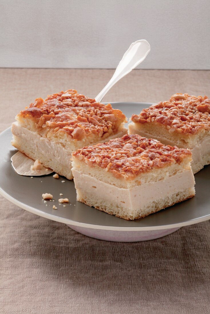 Bee sting cake on a plate and on a cake slice