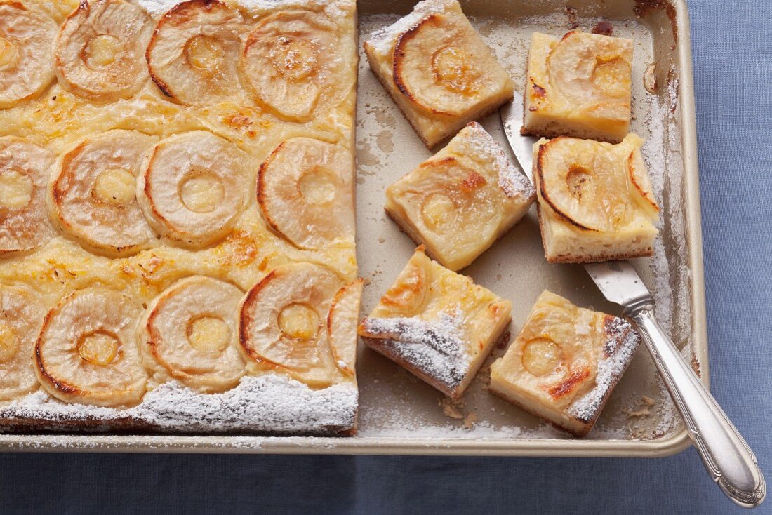 Apple cake in the baking tray