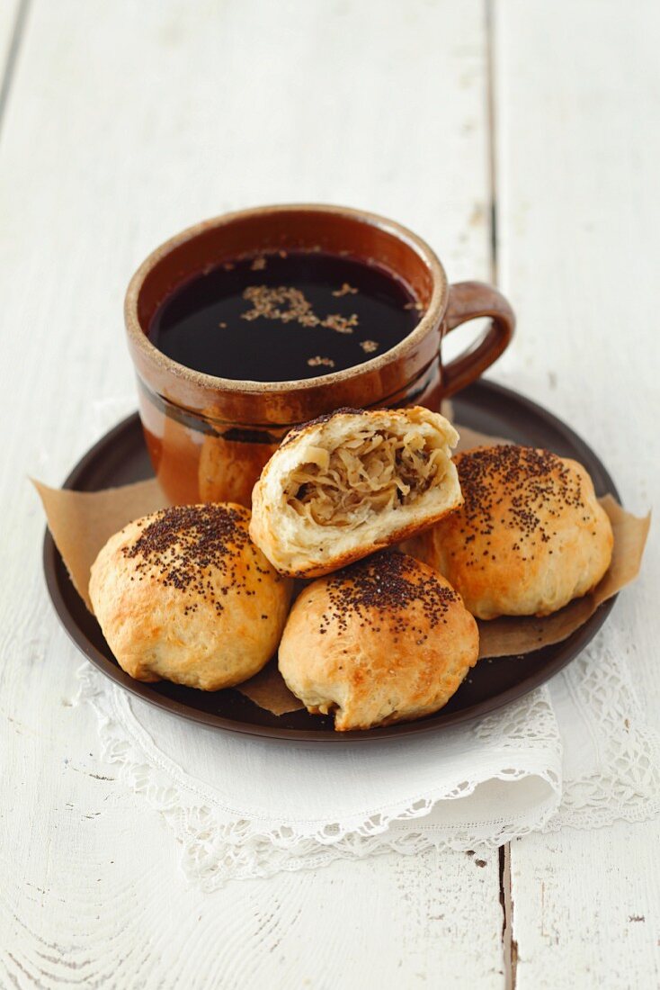 Bread rolls with sauerkraut and mushrooms