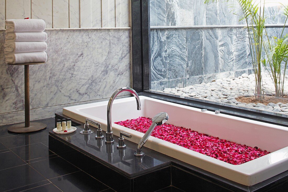 Petals in sunken bathtub