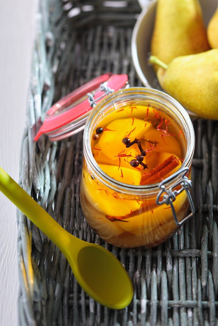 Pears in a saffron marinade