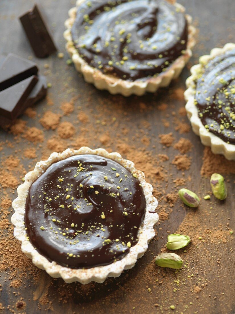 Chocolate Tartlets with Pistachios