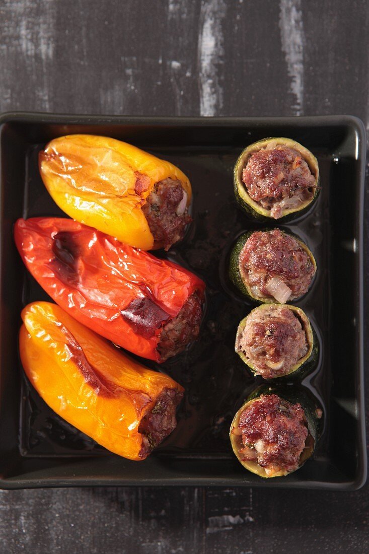 Stuffed peppers and courgettes, straight from the oven