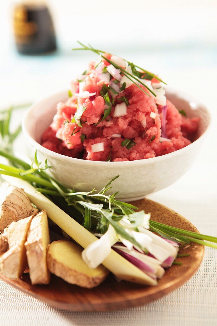 Tartare of meat with chives and onions