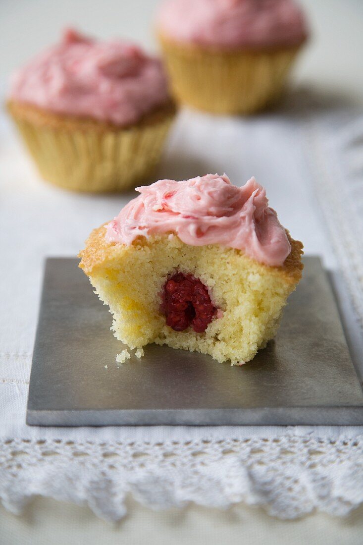Raspberry centre cupcake
