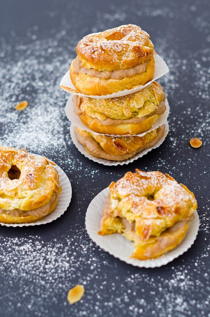 Paris Brest (choux pastry cakes, France) with chestnut cream filling