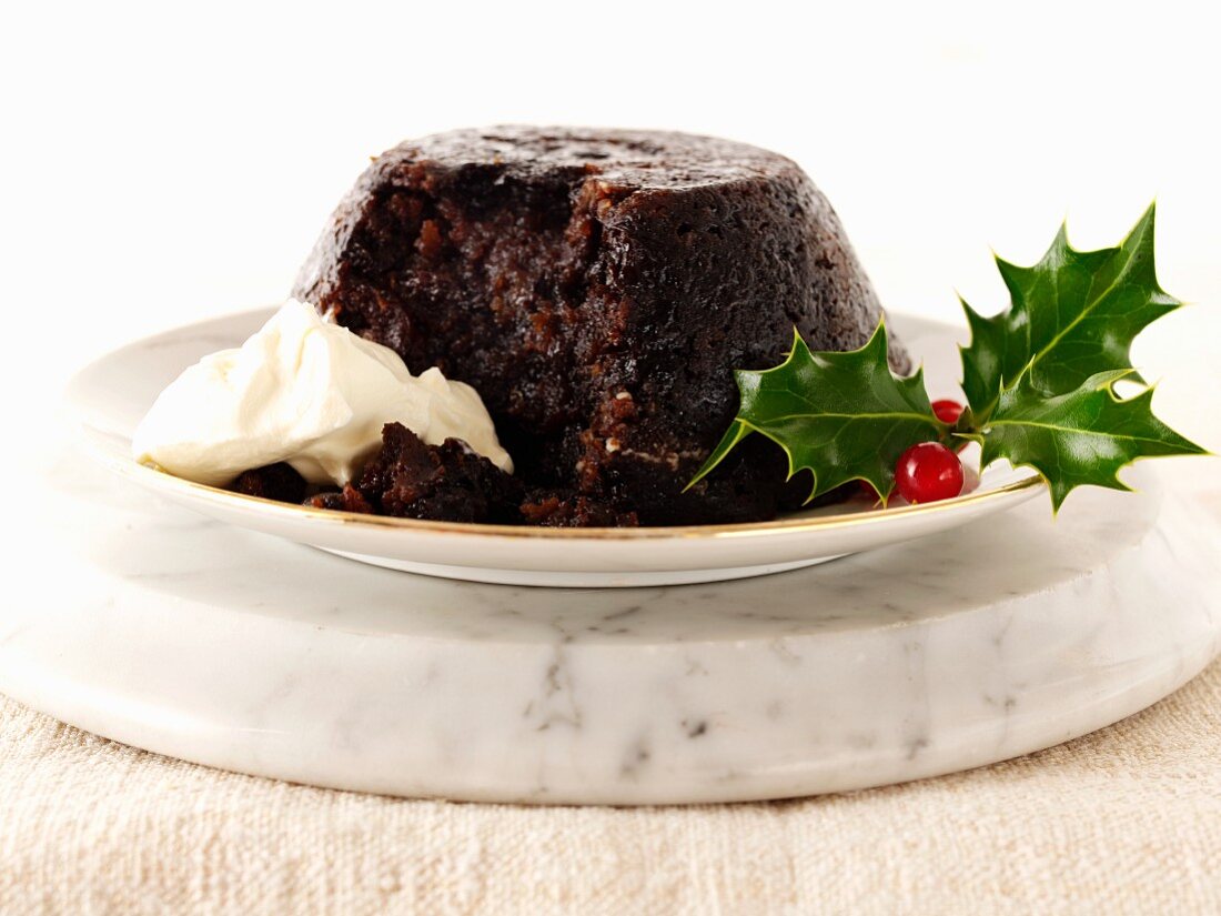 Christmas pudding with holly