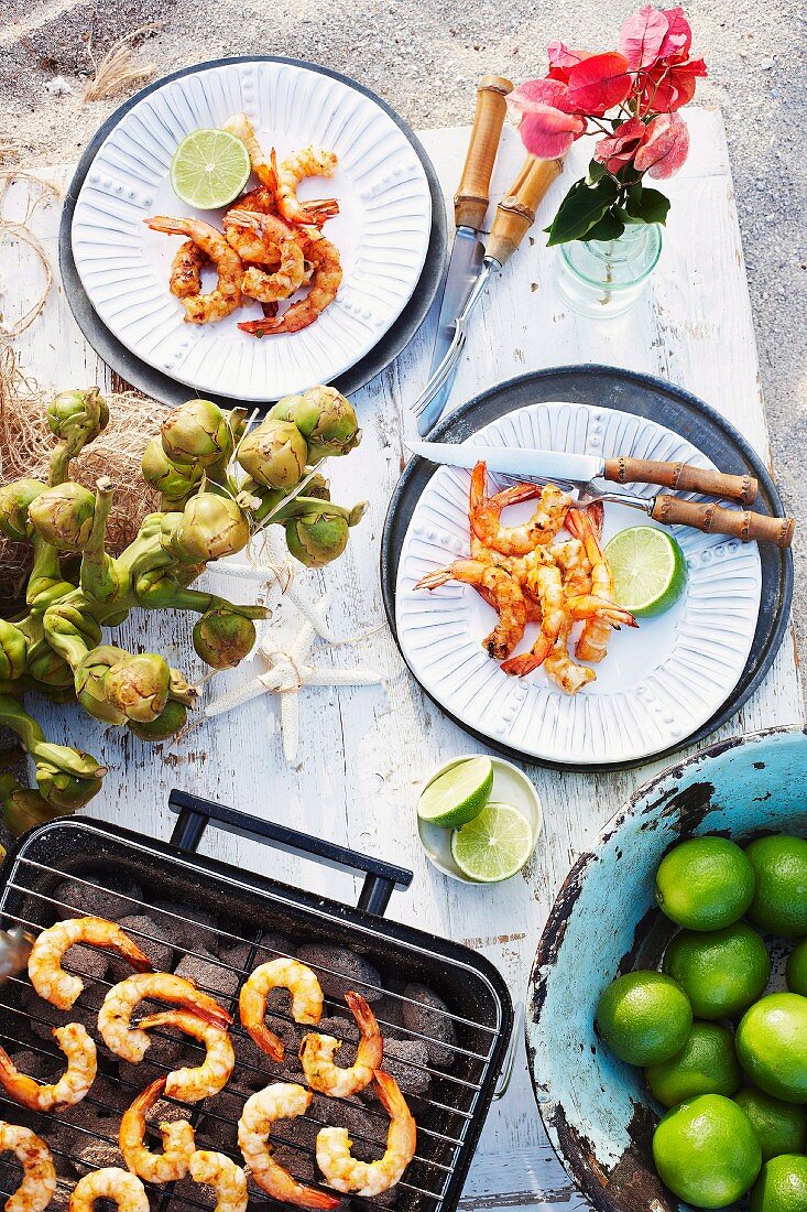 Spicy barbecued prawns at a tropical Christmas picnic