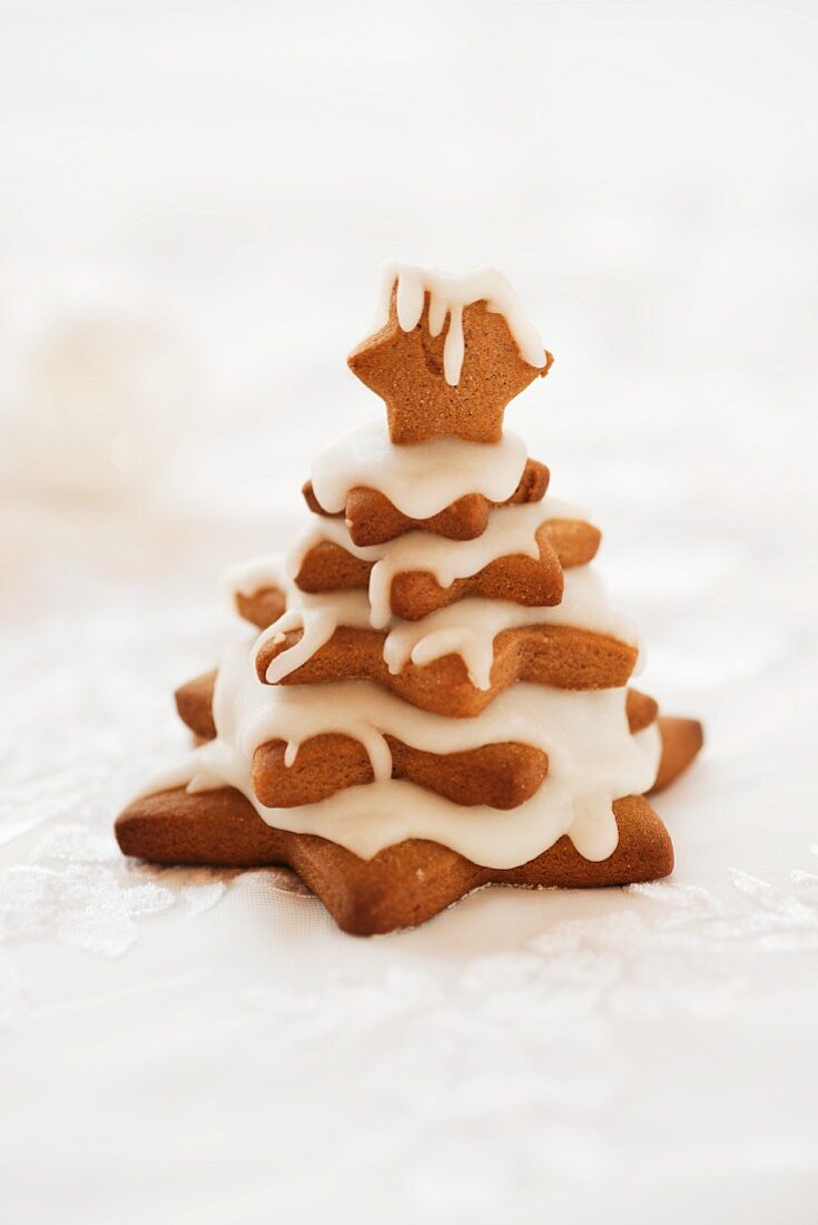 A Christmas tree made of biscuits