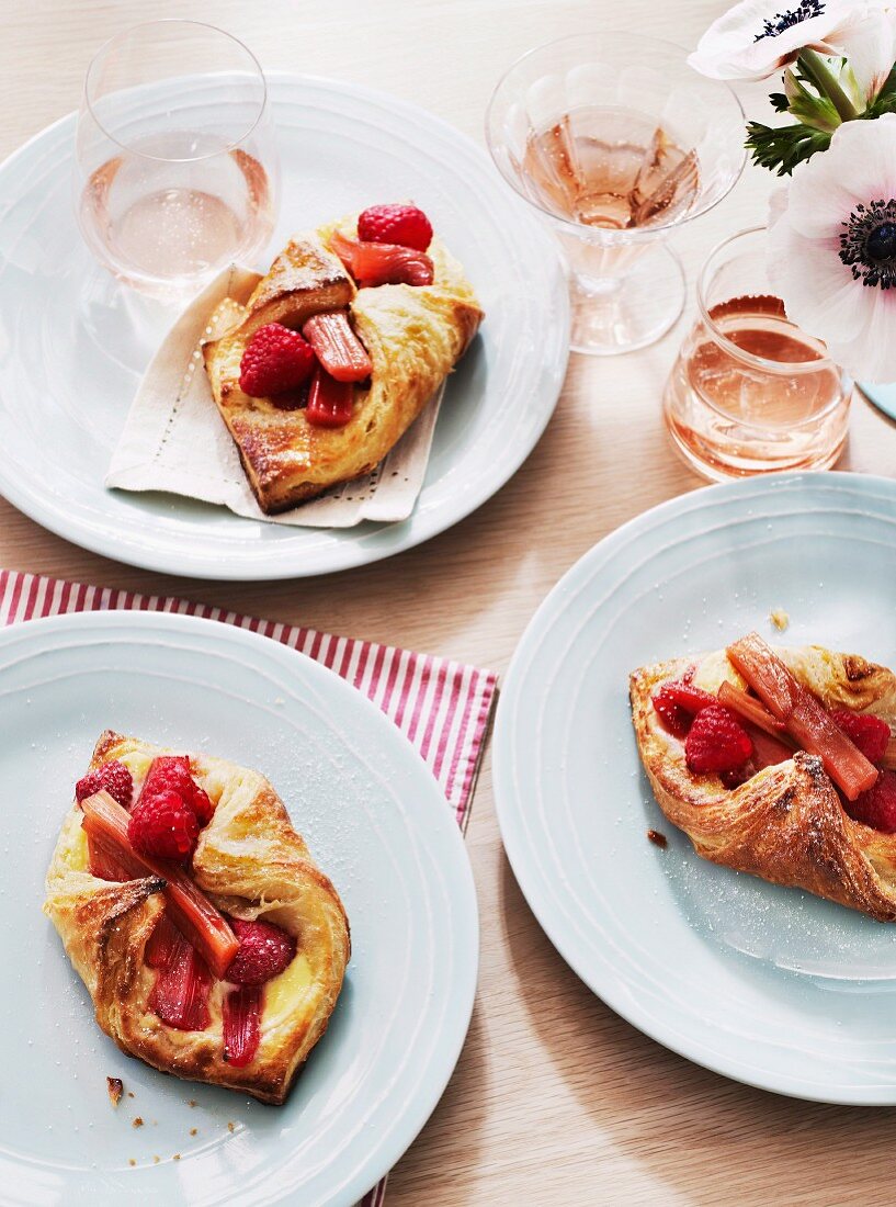 Rhubarb and raspberry pastries