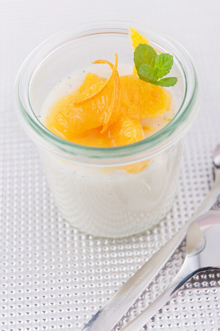 Panna cotta with orange segments