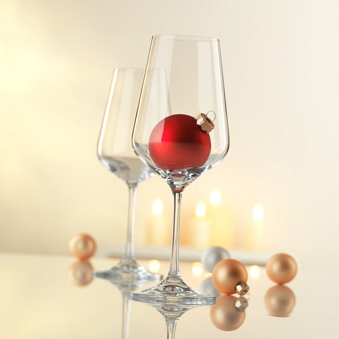 Wine glasses with Christmas decorations