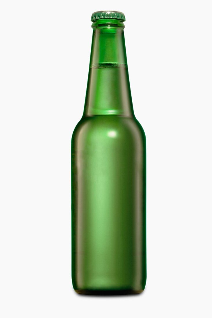 Beer in a Green Bottle on a White Background