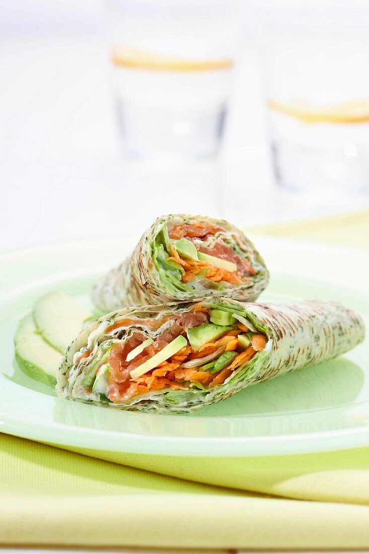 Kräuter-Wraps mit Lachs und Avocado