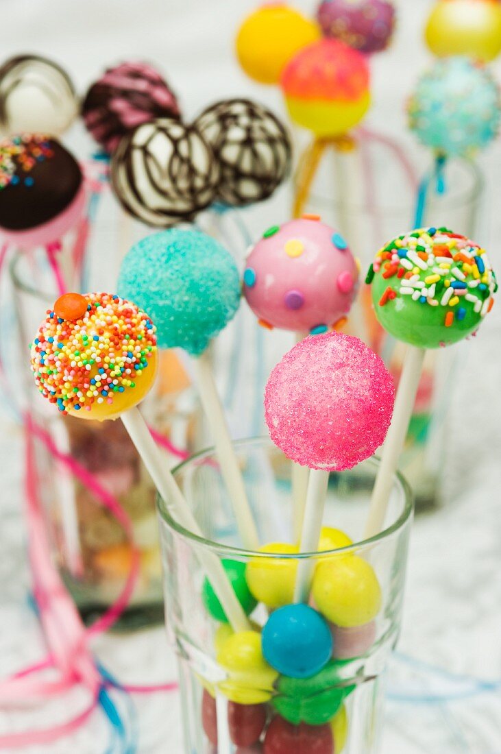 An assortment of colourful cake pops for a party