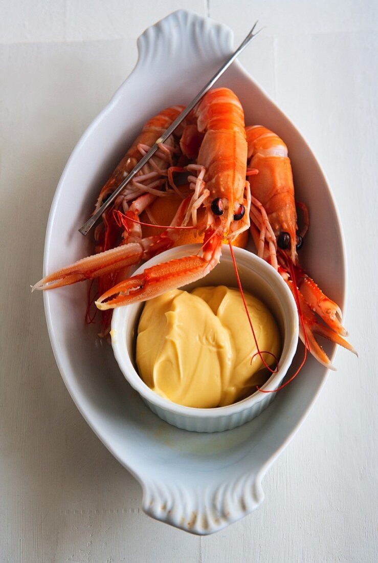 Boiled langoustines with dip