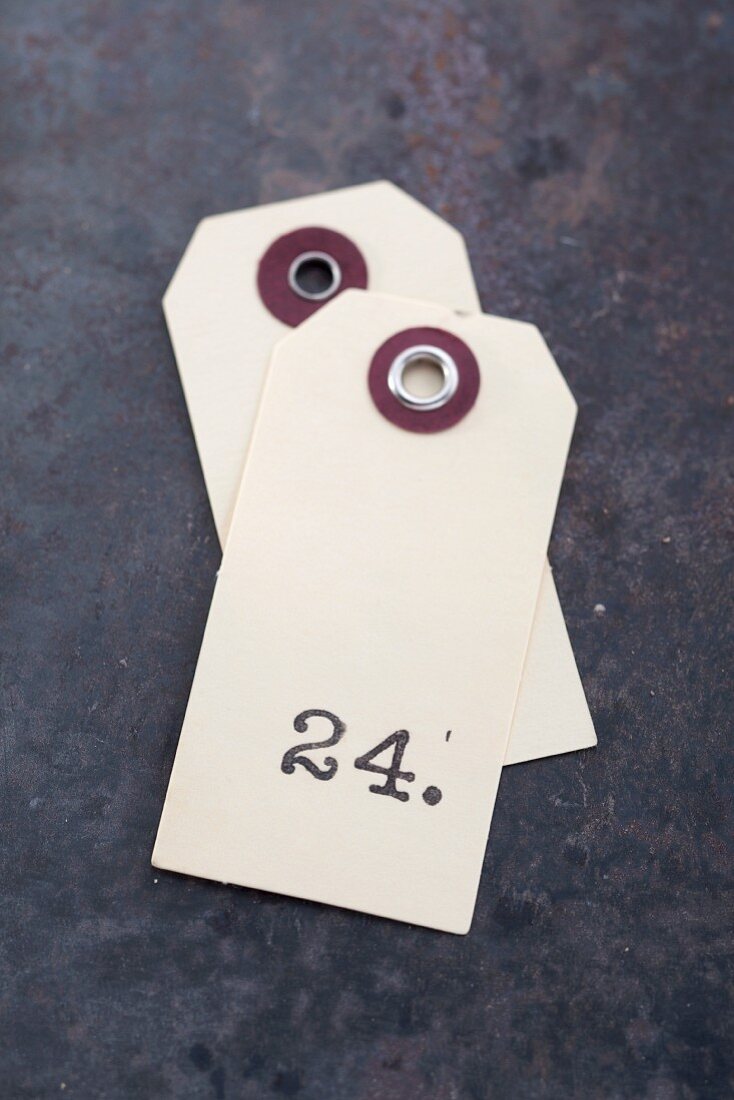 Paper labels showing the number 24