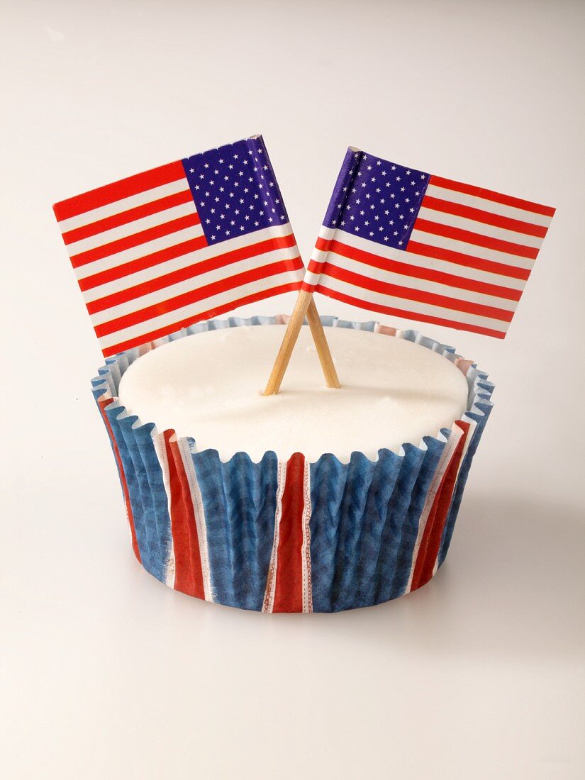 A cupcake with US flags