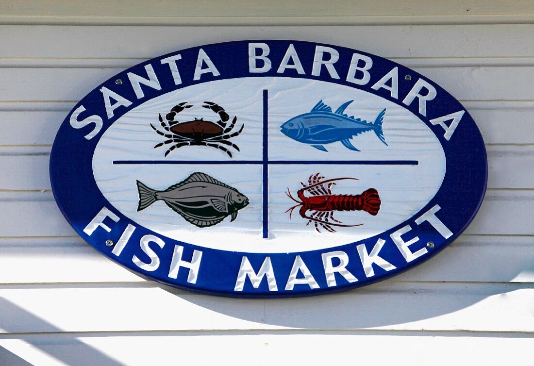 Schild beim Santa Barbara Fischmarkt in Kalifornien (USA)