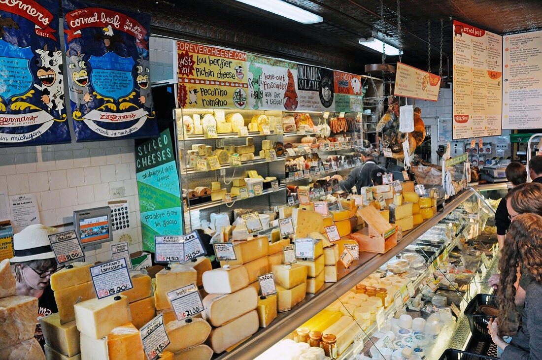 A cheese counter in a food shop in Michigan, USA