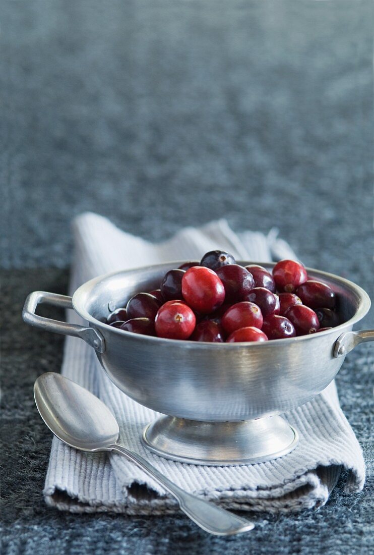 Cranberries in a metal bowl