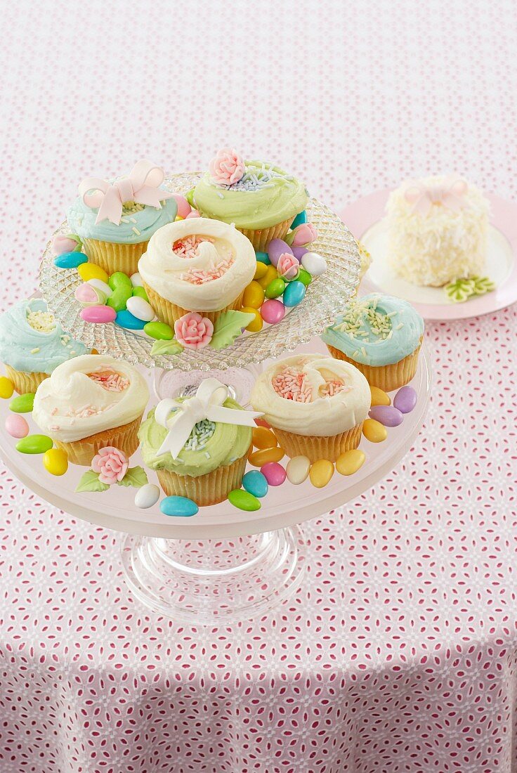 Tiered Pedestal Dish of Easter Cupcakes