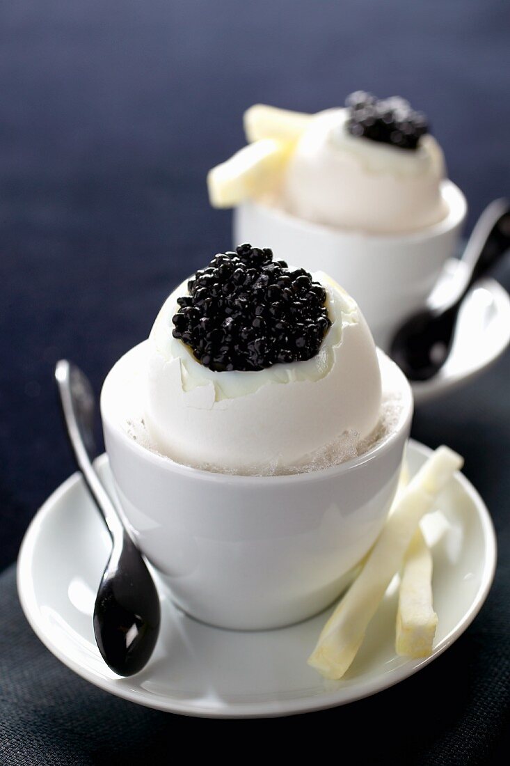 Stuffed eggs topped with caviar