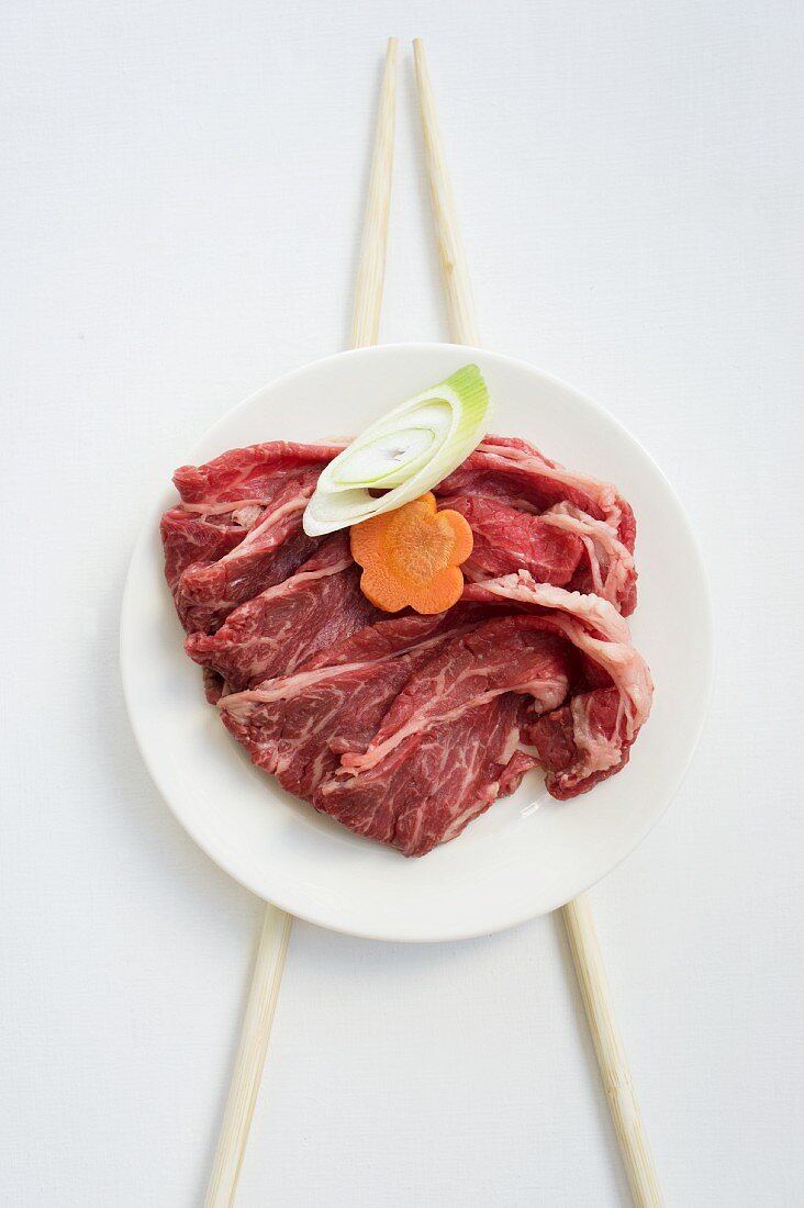 Dünngeschnittenes Rindfleisch vom Wagyu-Rind für Shabu-Shabu