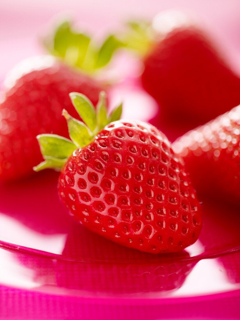 Erdbeeren auf pinkfarbenem Teller