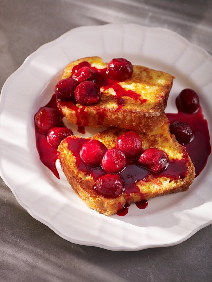 French toast with cherry compote