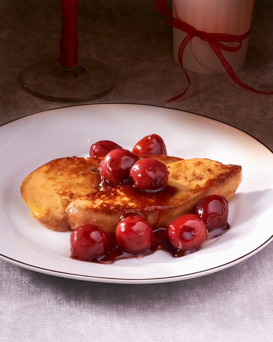 Fried goose liver with sour cherry sauce