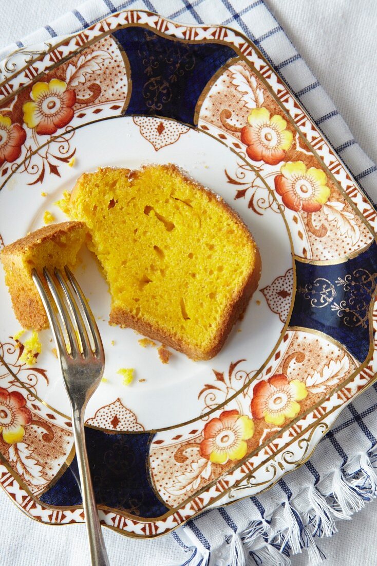 A slice of carrot and orange cake