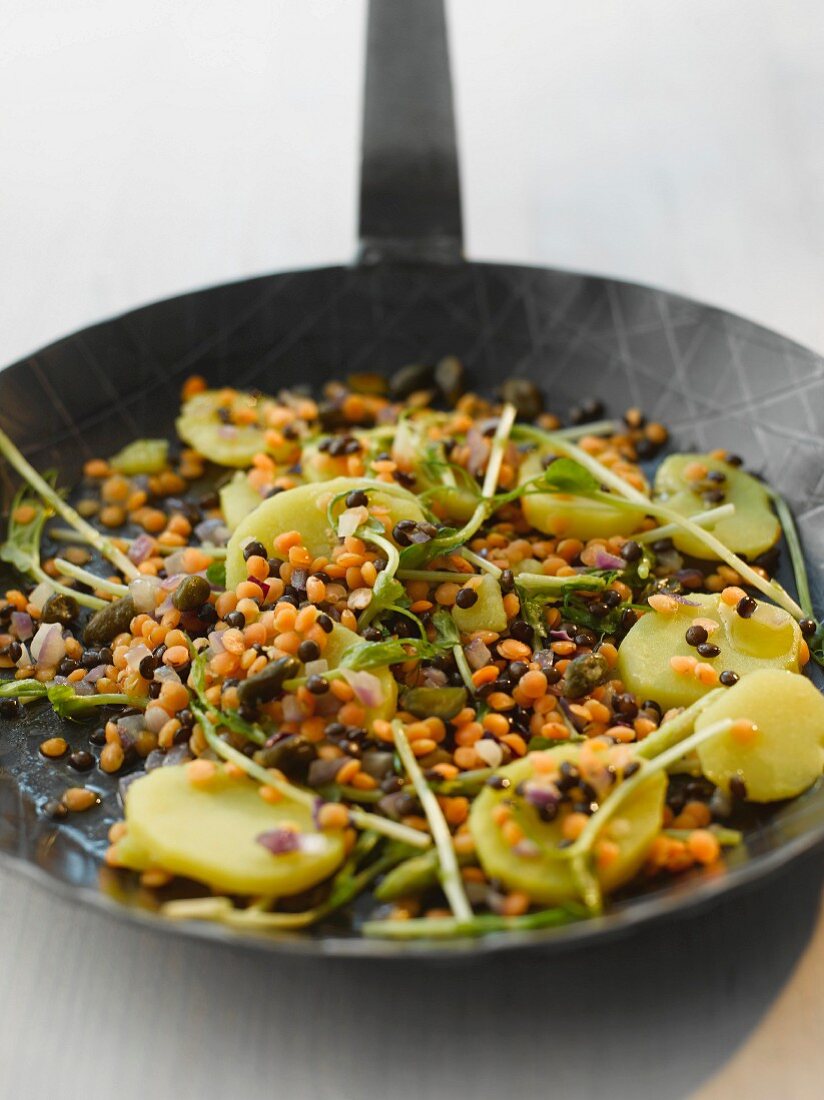 Lentil and potato stir fry